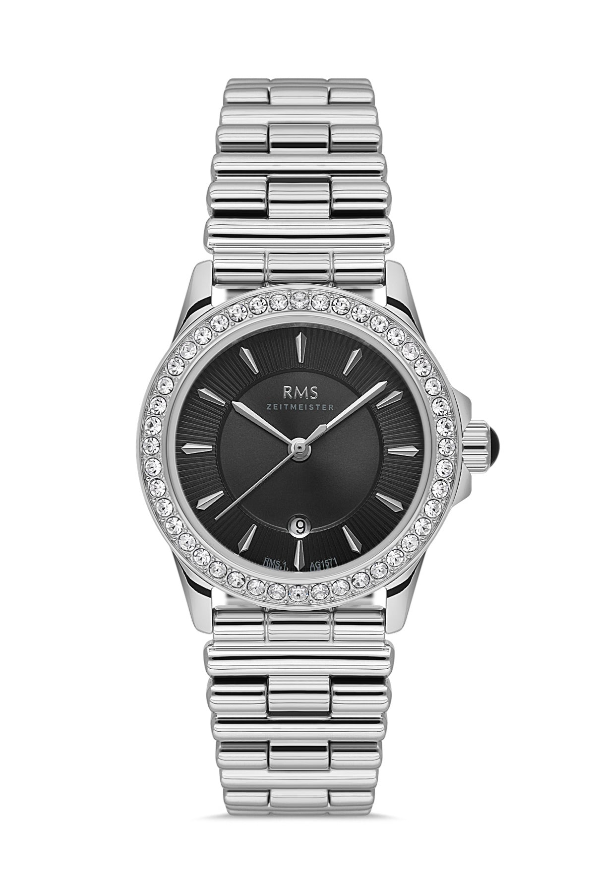 RMS ZEITMEISTER Black Dial Silver-Plated Women's Watch