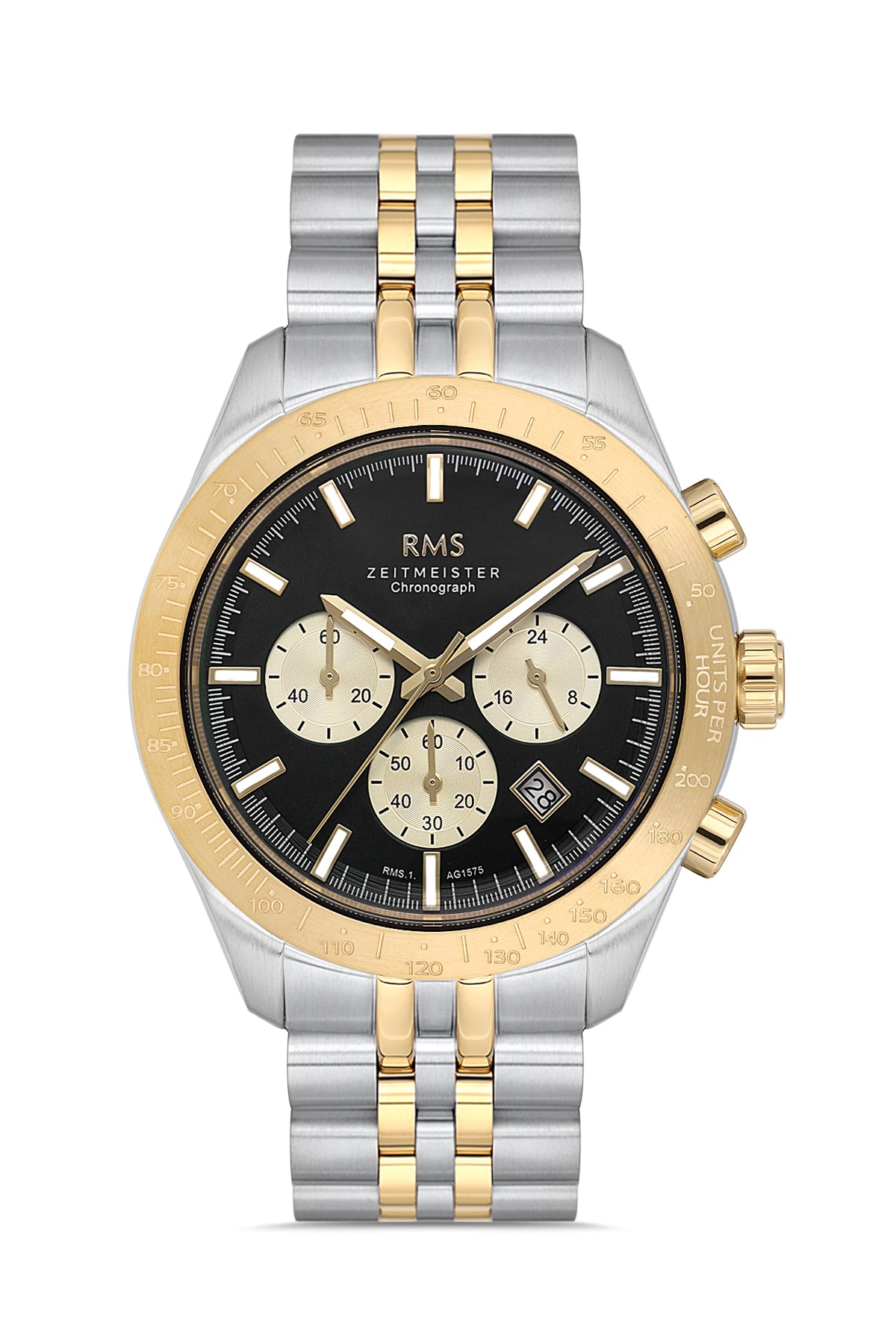 RMS Black Dial Yellow-White Plated Men's Watch