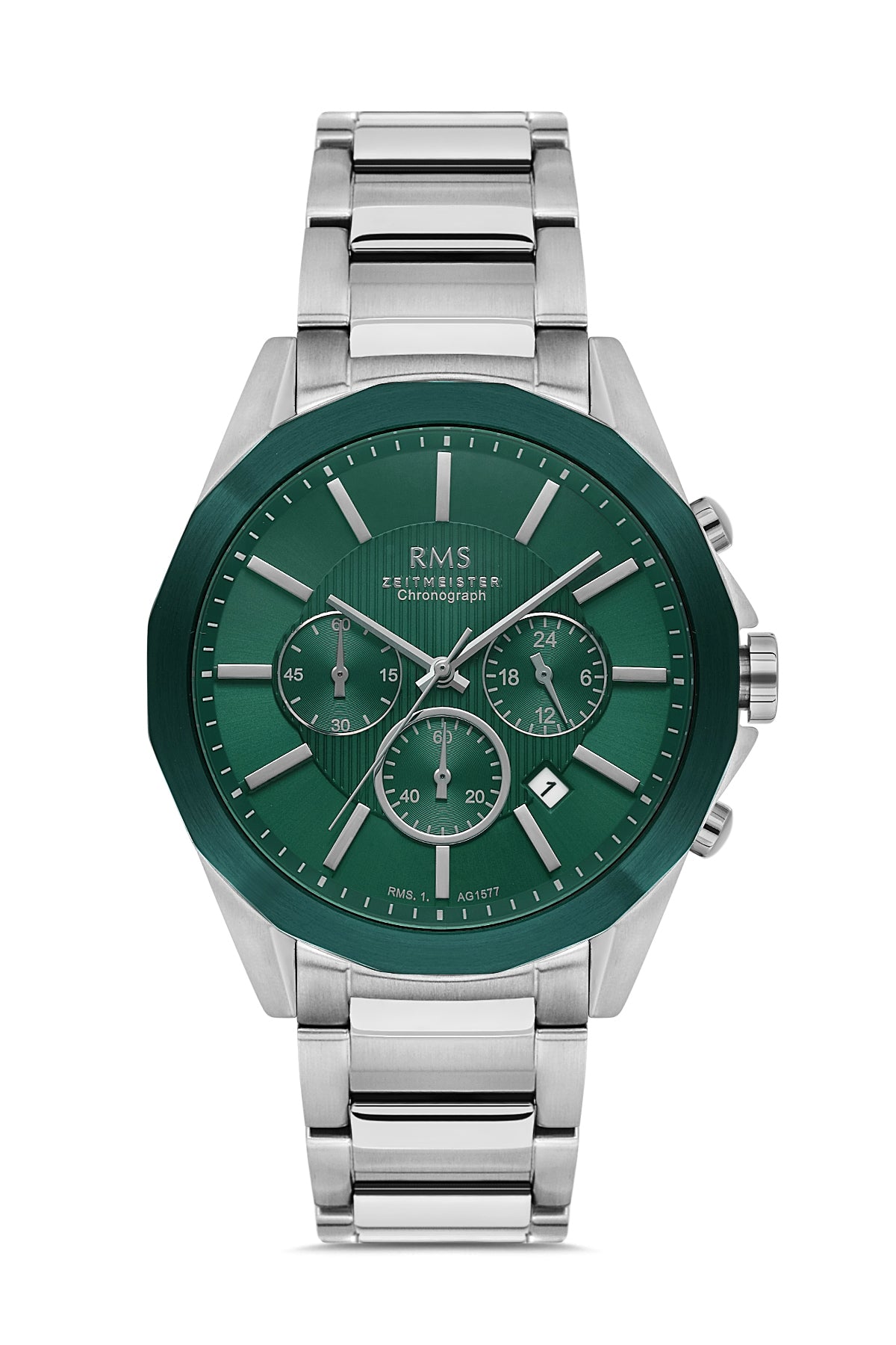 RMS Men's Watch with a Green Dial and Silver Plating