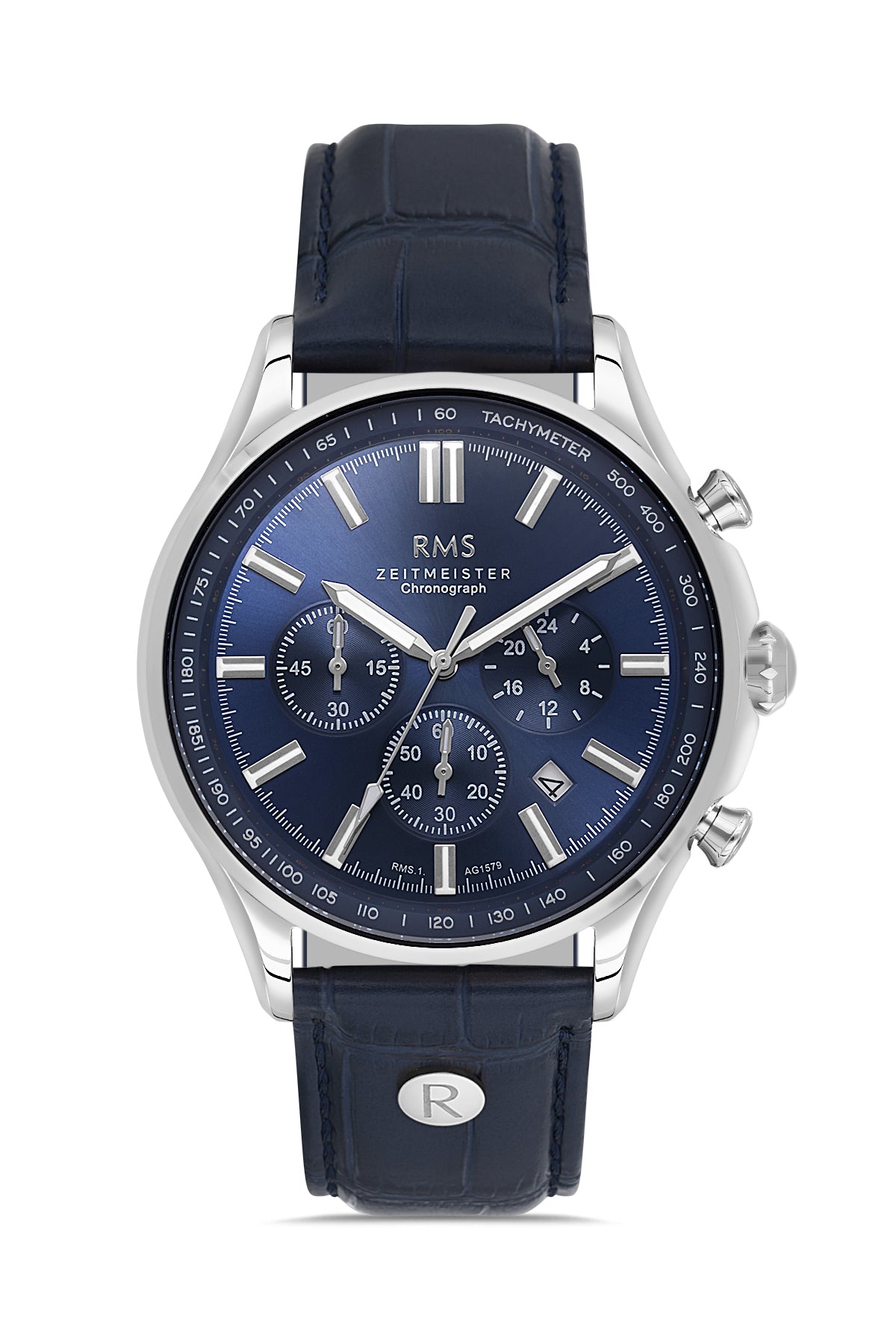 RMS Blue Dial Silver-Plated Men's Wristwatch