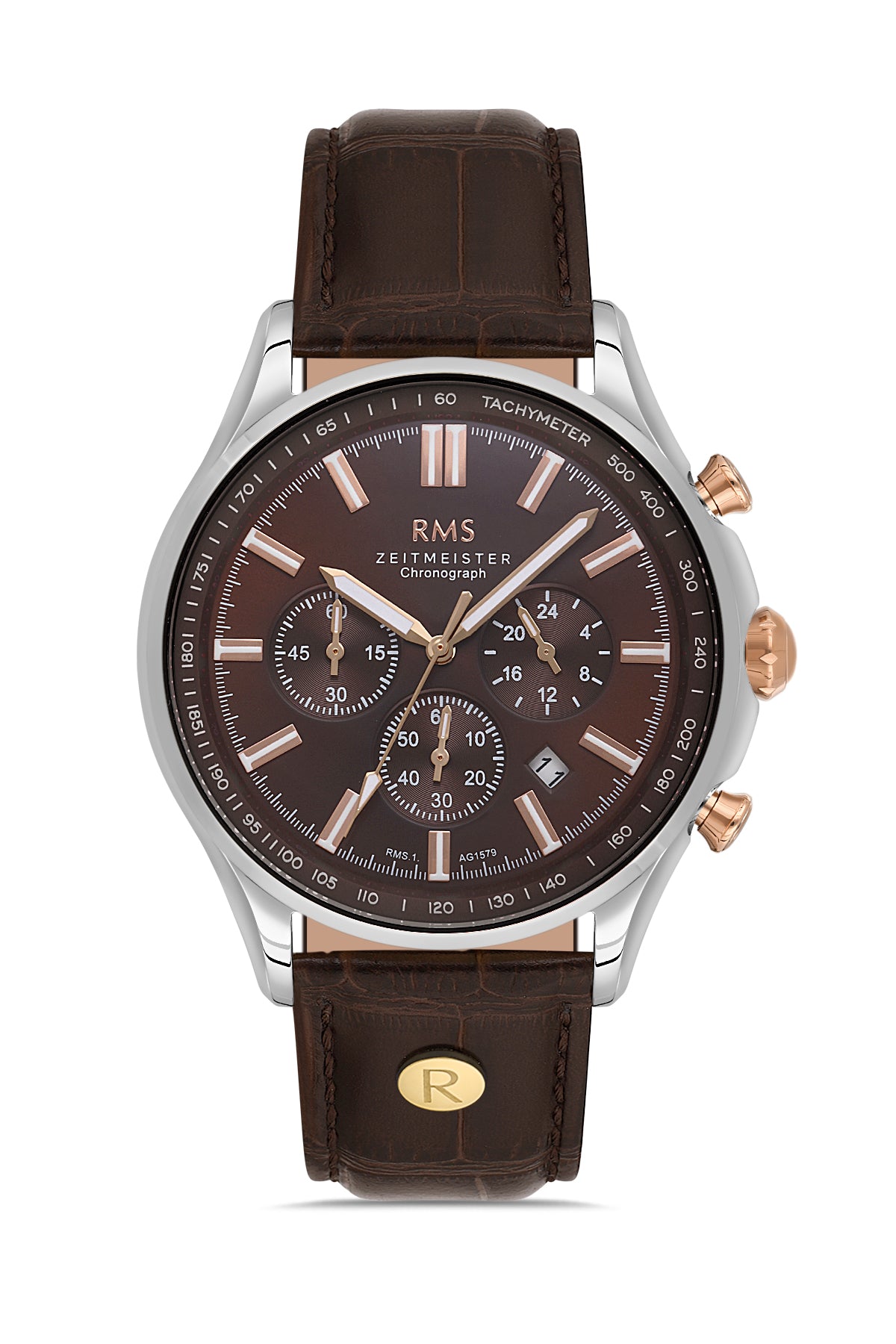 RMS Brown Dial Silver-Plated Men's Wristwatch