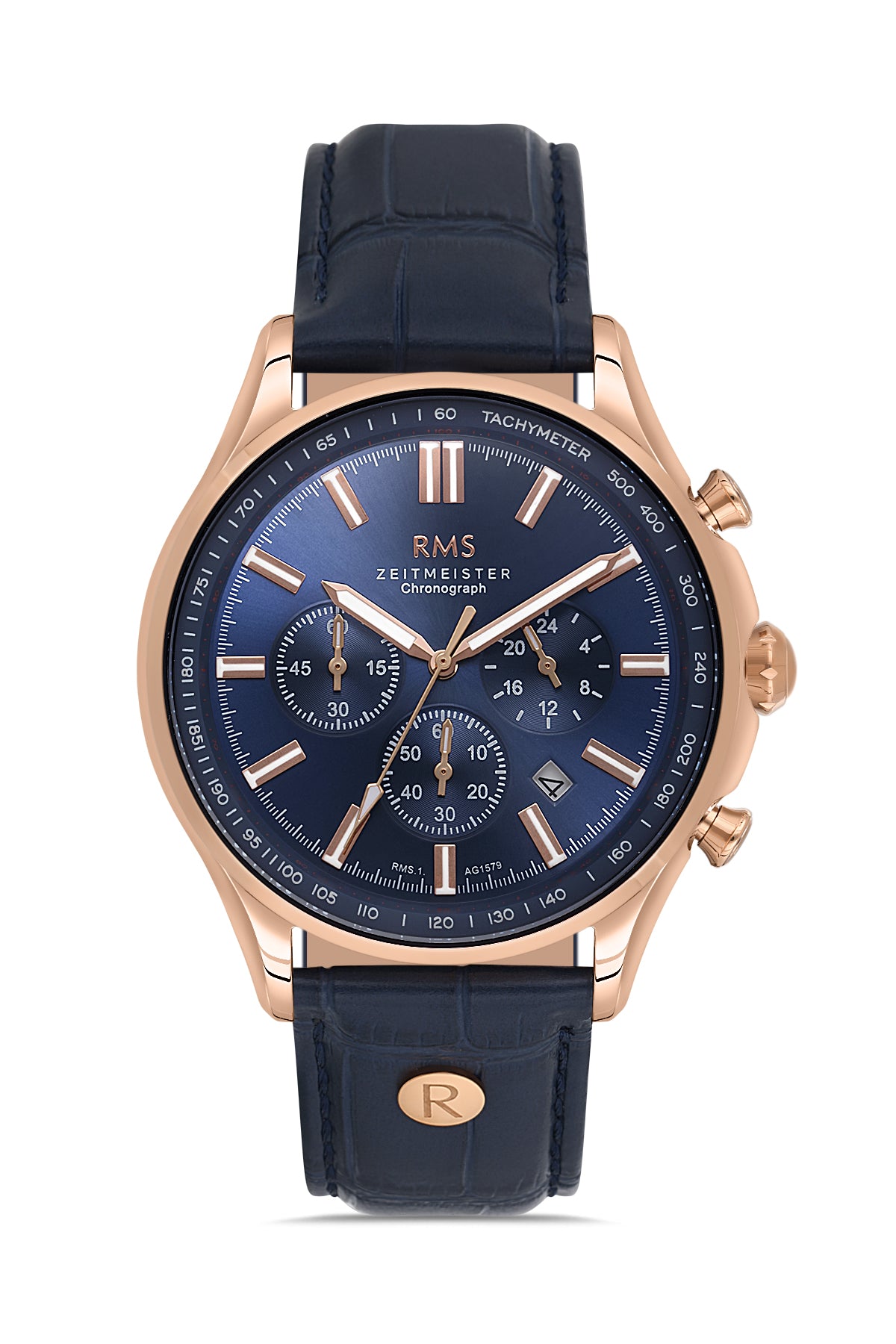 RMS Blue Dial Rose-Plated Men's Wristwatch