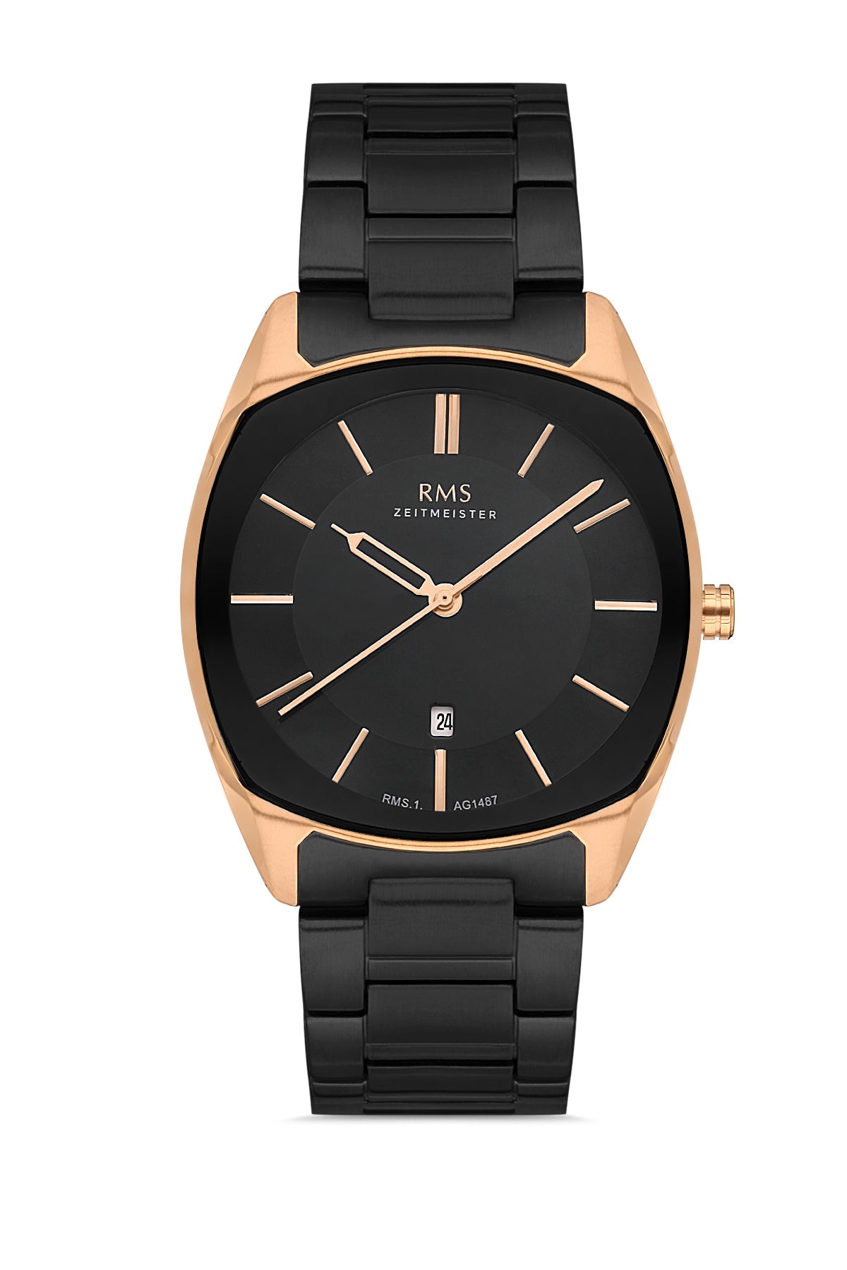 RMS Zeitmeister Black Dial Rose & Black Plated Men's Watch - Stainless Steel Bracelet - RMS.1.AG1487.04