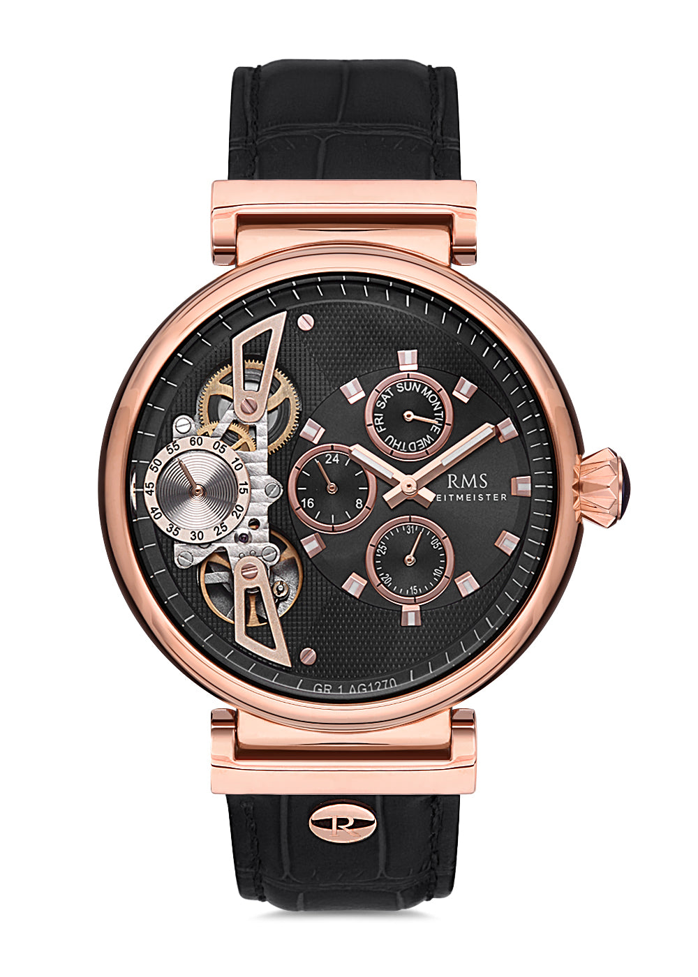 RMS BLACK DIAL ROSE PLATED MEN'S WATCH - RMS.1.AG1270.05