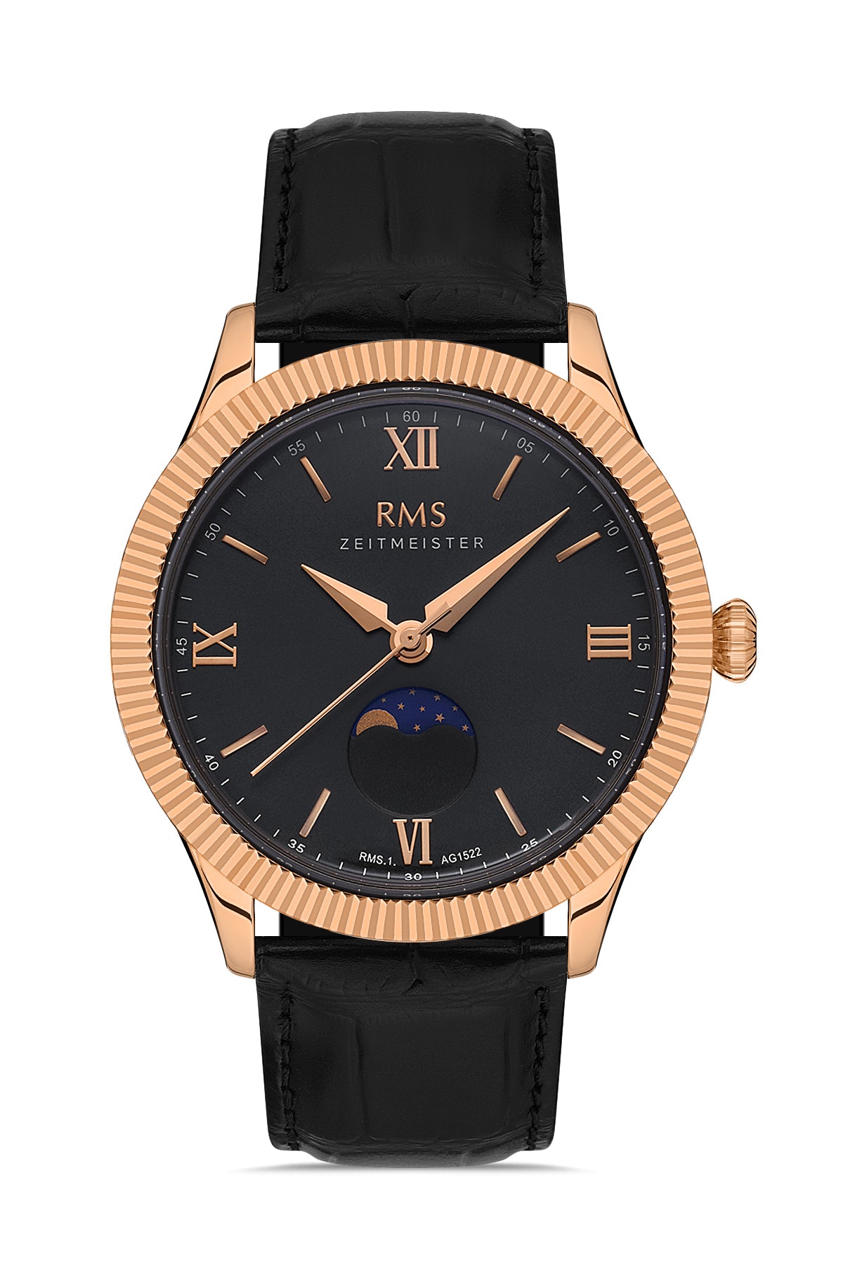 RMS Black Dial Rose-Plated Men's Watch - RMS.1.AG1522.05