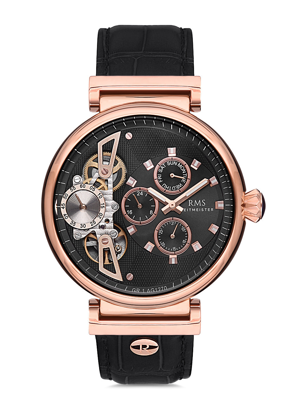 RMS BLACK DIAL ROSE PLATED MEN'S WATCH - RMS.1.AG1270.05