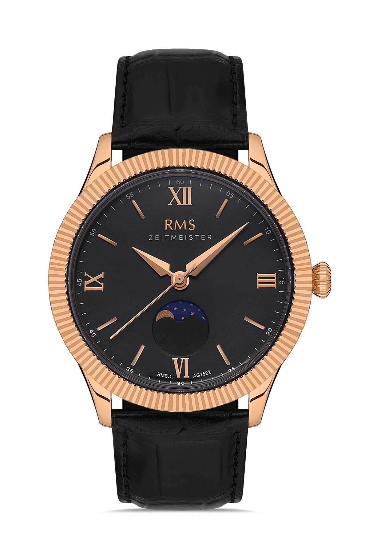 RMS Black Dial Rose-Plated Men's Watch - RMS.1.AG1522.05