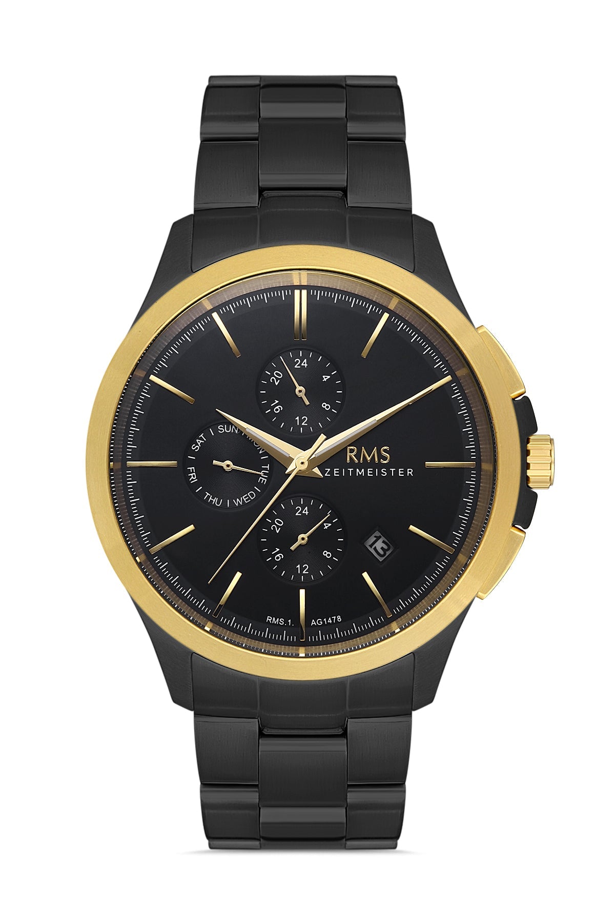 RMS Black Dial Yellow Plated Men's Watch - RMS.1.AG1478.10