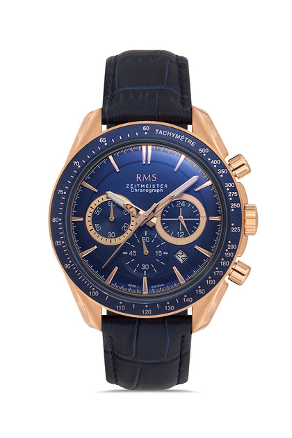 RMS Zeitmeister Blue Dial Rose Plated Men's Watch - Blue Genuine Leather Strap - RMS.1.AG1540.07