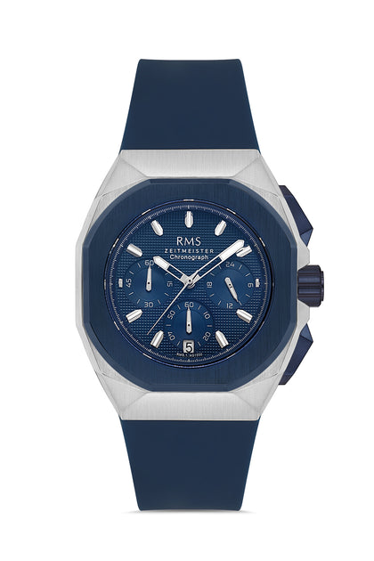 RMS Zeitmeister Blue Dial Silver & Blue Plated Men's Watch - Blue Silicone Strap - RMS.1.AG1550.02