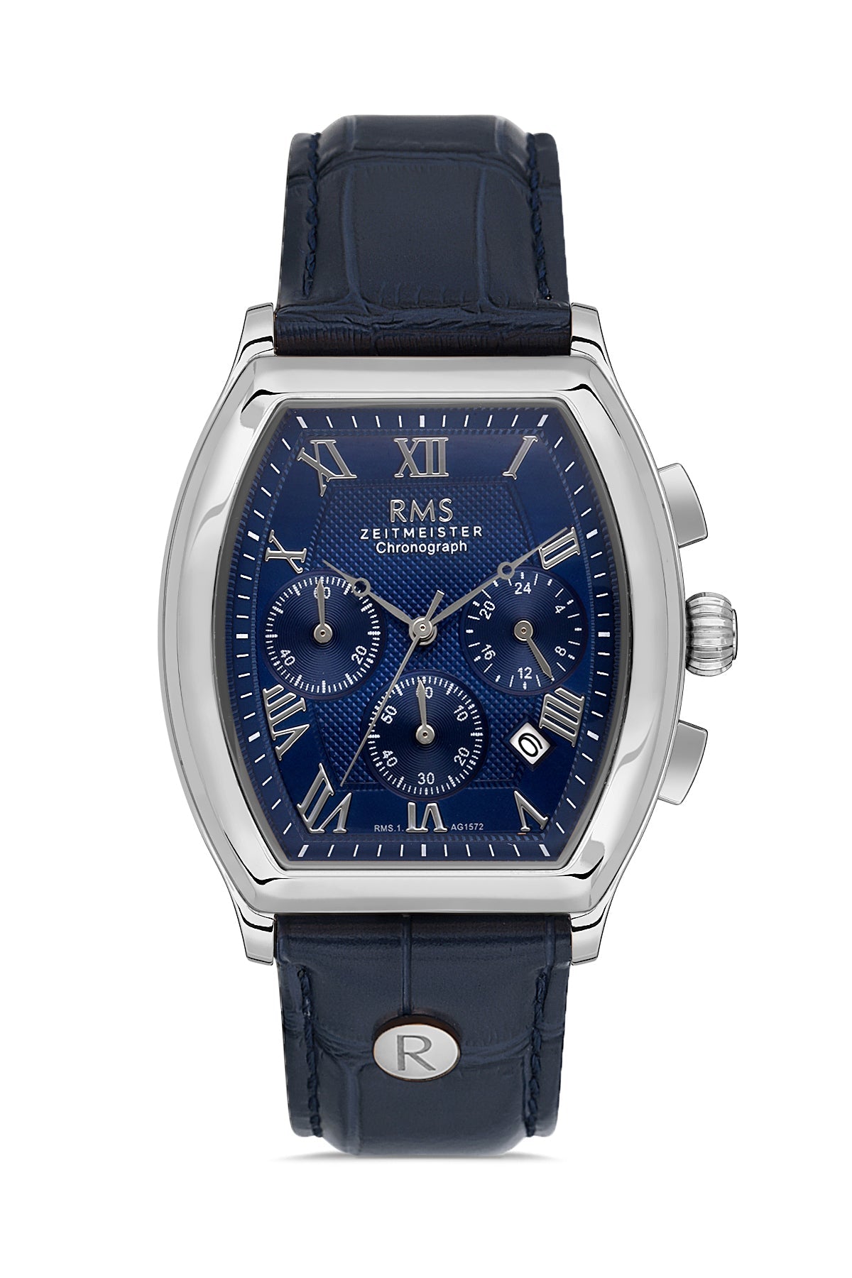 RMS Zeitmeister Blue Dial Silver Plated Men's Watch - Blue Genuine Leather Strap - RMS.1.AG1572.03