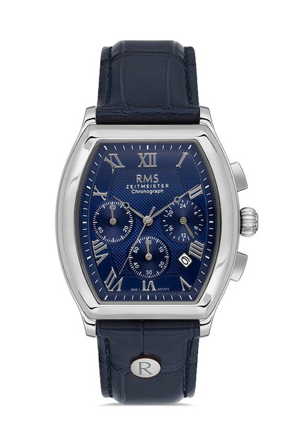 RMS Zeitmeister Blue Dial Silver Plated Men's Watch - Blue Genuine Leather Strap - RMS.1.AG1572.03