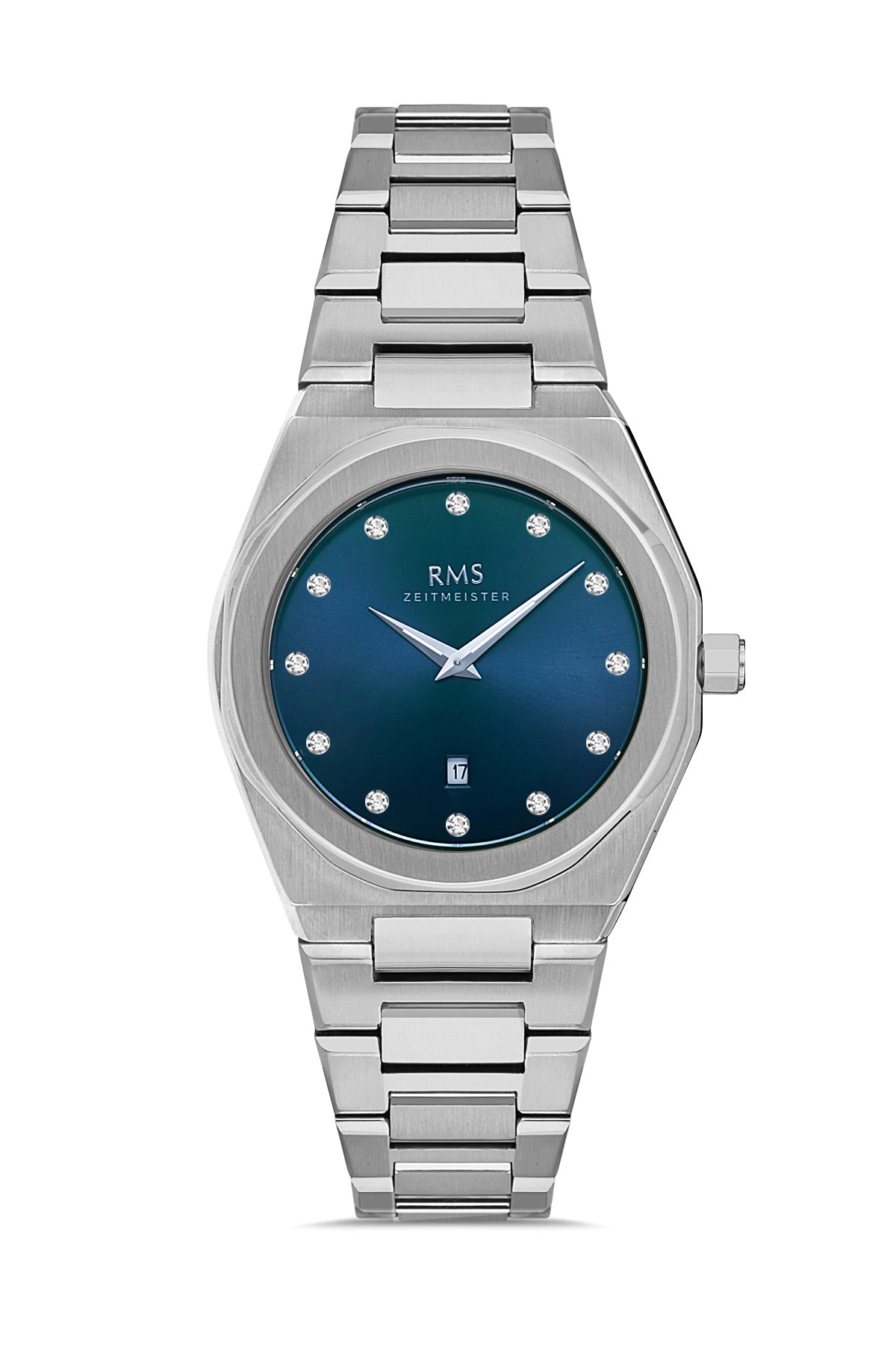 RMS Zeitmeister RMS.1.AG1408.10 women's watch with blue dial, silver case and stainless steel bracelet – view 2