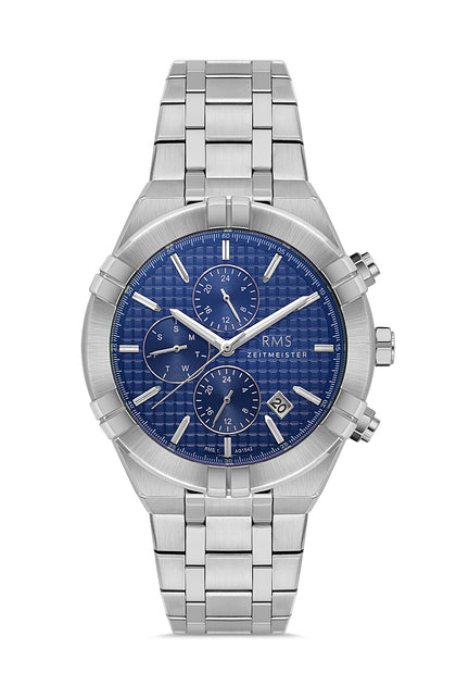 RMS Zeitmeister Blue Dial Silver Plated Men's Watch - Stainless Steel Bracelet - RMS.1.AG1542.04