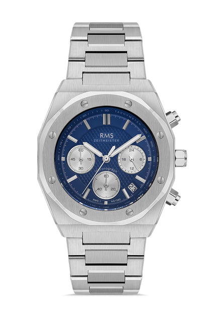 RMS Zeitmeister Blue Dial Silver Plated Men's Watch - Stainless Steel Bracelet - RMS.1.AG1560.03
