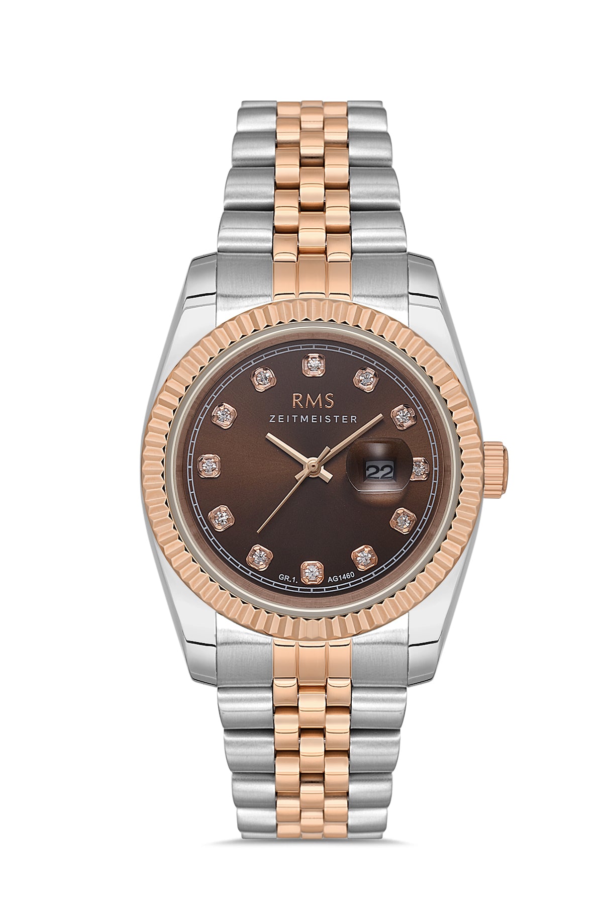 RMS Brown Dial Rose White Coated Women's Wristwatch - RMS.1.AG1460.12