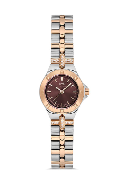 RMS Zeitmeister Brown Dial Two-Tone Rose Plated Women's Watch - Stainless Steel Bracelet - RMS.1.AG1562.05