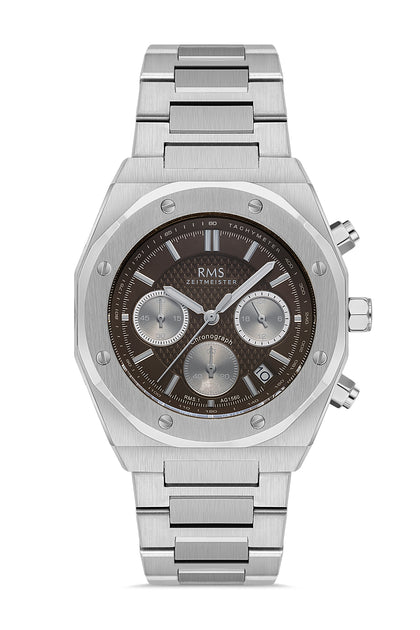 RMS Zeitmeister Brown Dial Silver Plated Men's Watch - Stainless Steel Bracelet - RMS.1.AG1560.05