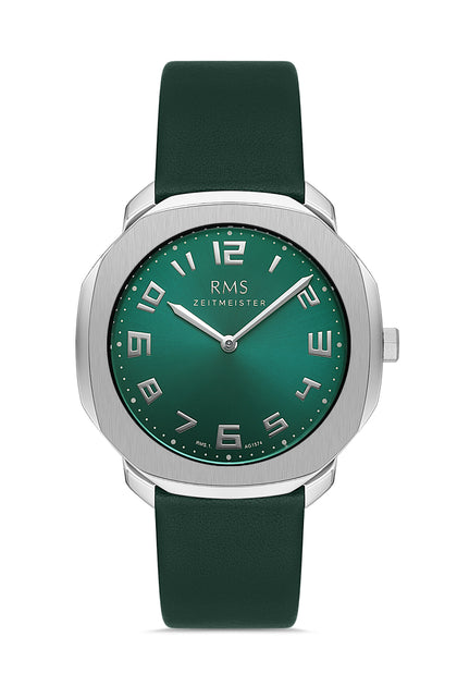 RMS Zeitmeister Green Dial Silver Plated Men's Watch - Green Genuine Leather Strap - RMS.1.AG1574.09
