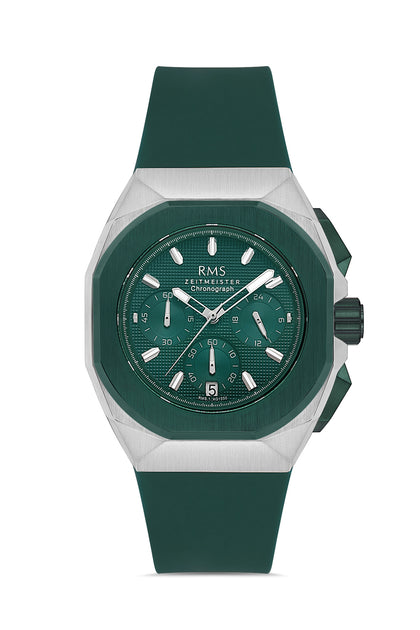 RMS Zeitmeister Green Dial Silver & Green Plated Men's Watch - Green Silicone Strap - RMS.1.AG1550.04