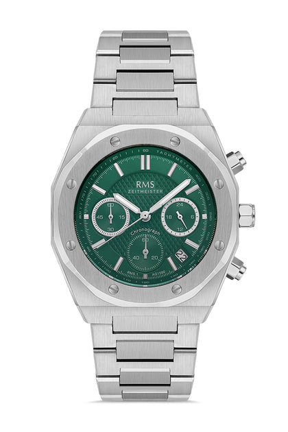 RMS Zeitmeister Green Dial Silver Plated Men's Watch - Stainless Steel Bracelet - RMS.1.AG1560.04