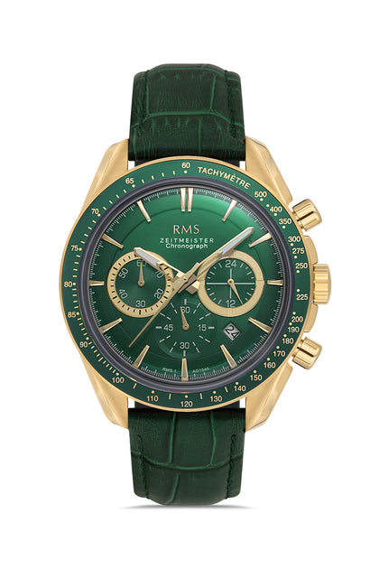 RMS Zeitmeister Green Dial Gold Plated Men's Watch - Green Genuine Leather Strap - RMS.1.AG1540.05