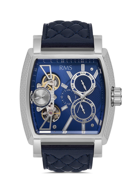 RMS Zeitmeister Blue Dial Silver Plated Men's Watch - Blue Genuine Leather Strap - RMS.1.AG1054.04