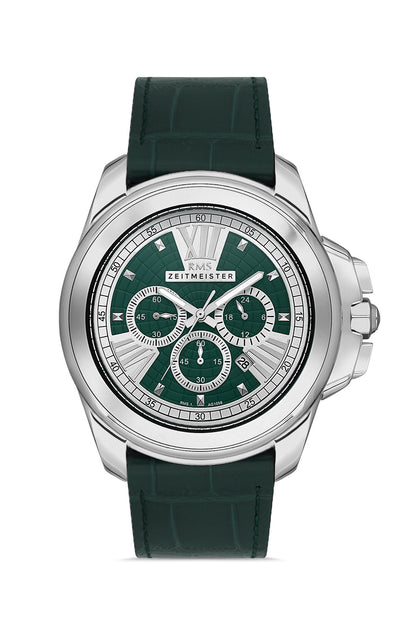 RMS Zeitmeister Green Dial Silver Plated Men's Watch - Green Genuine Leather Strap - RMS.1.AG1058.11