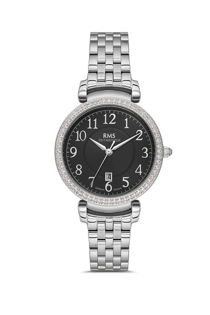 RMS Zeitmeister Black Dial Silver Plated Women's Watch - Stainless Steel Bracelet - RMS.1.AG1103.07