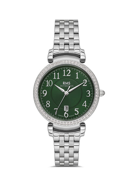 RMS Zeitmeister Green Dial Silver Plated Women's Watch - Stainless Steel Bracelet - RMS.1.AG1103.08