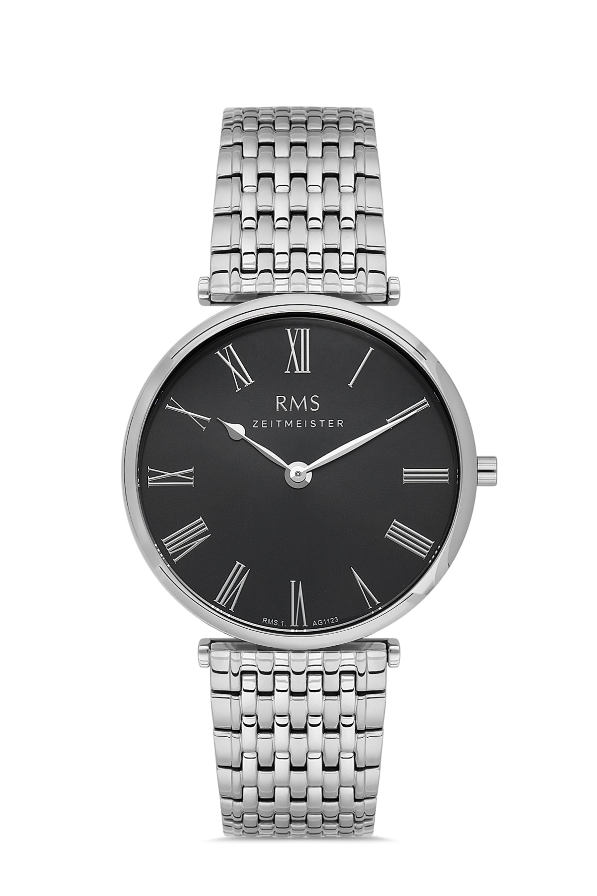 RMS Black Dial Silver Coated Men's Watch - RMS.1.AG1123.14
