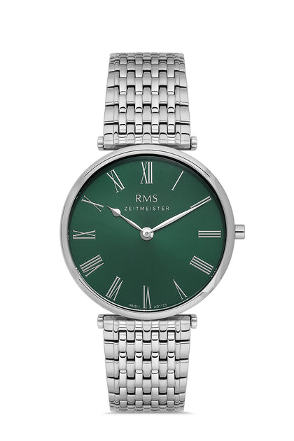RMS Zeitmeister Green Dial Silver Plated Men's Watch - Stainless Steel Bracelet - RMS.1.AG1123.16