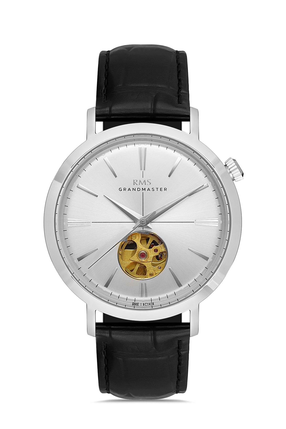 RMS Men's Silver Dial Silver Automatic Leather Watch - RMS.1.AG1476.10
