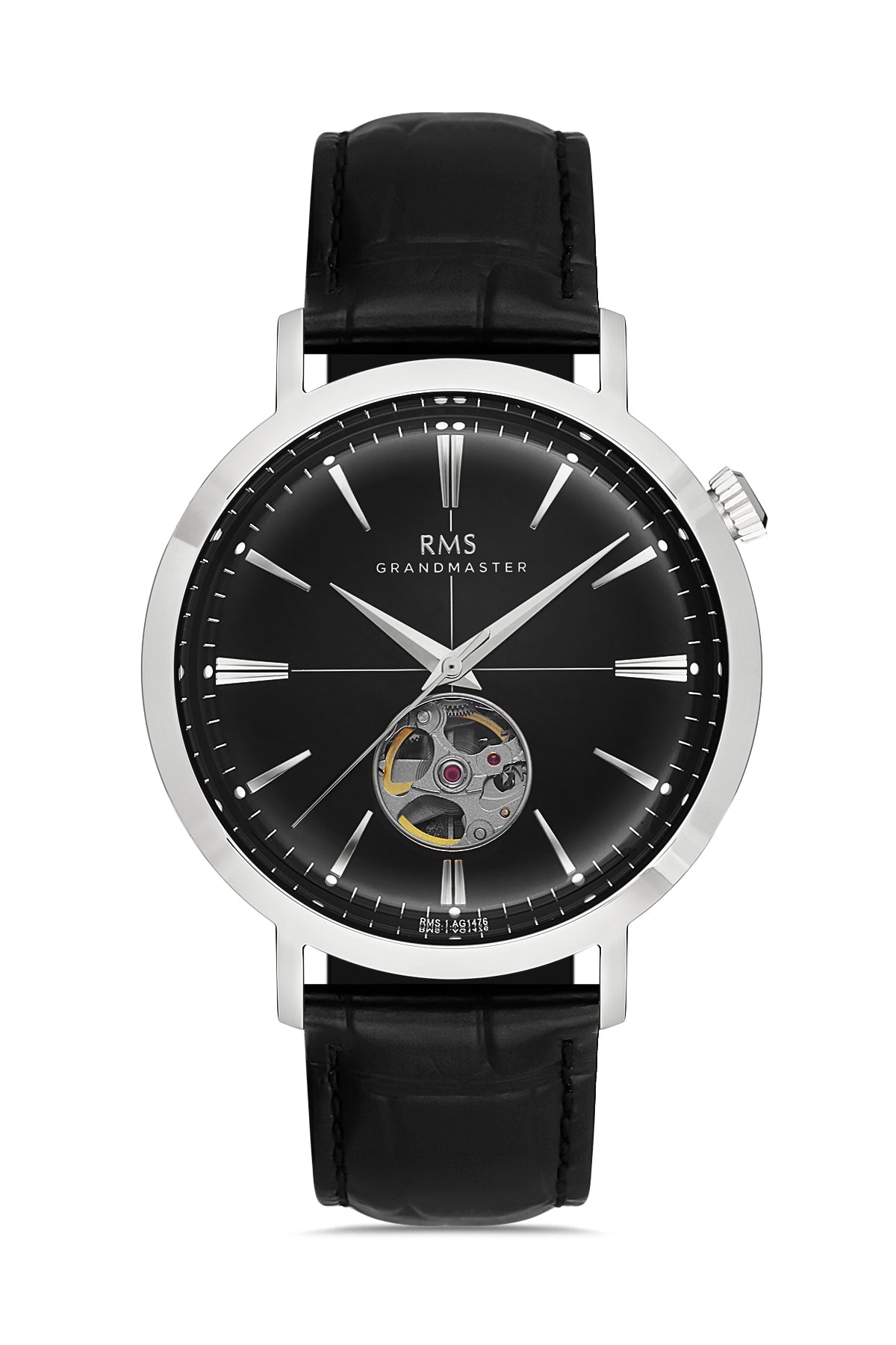 RMS Men's Black Dial Silver Automatic Leather Watch - RMS.1.AG1476.03