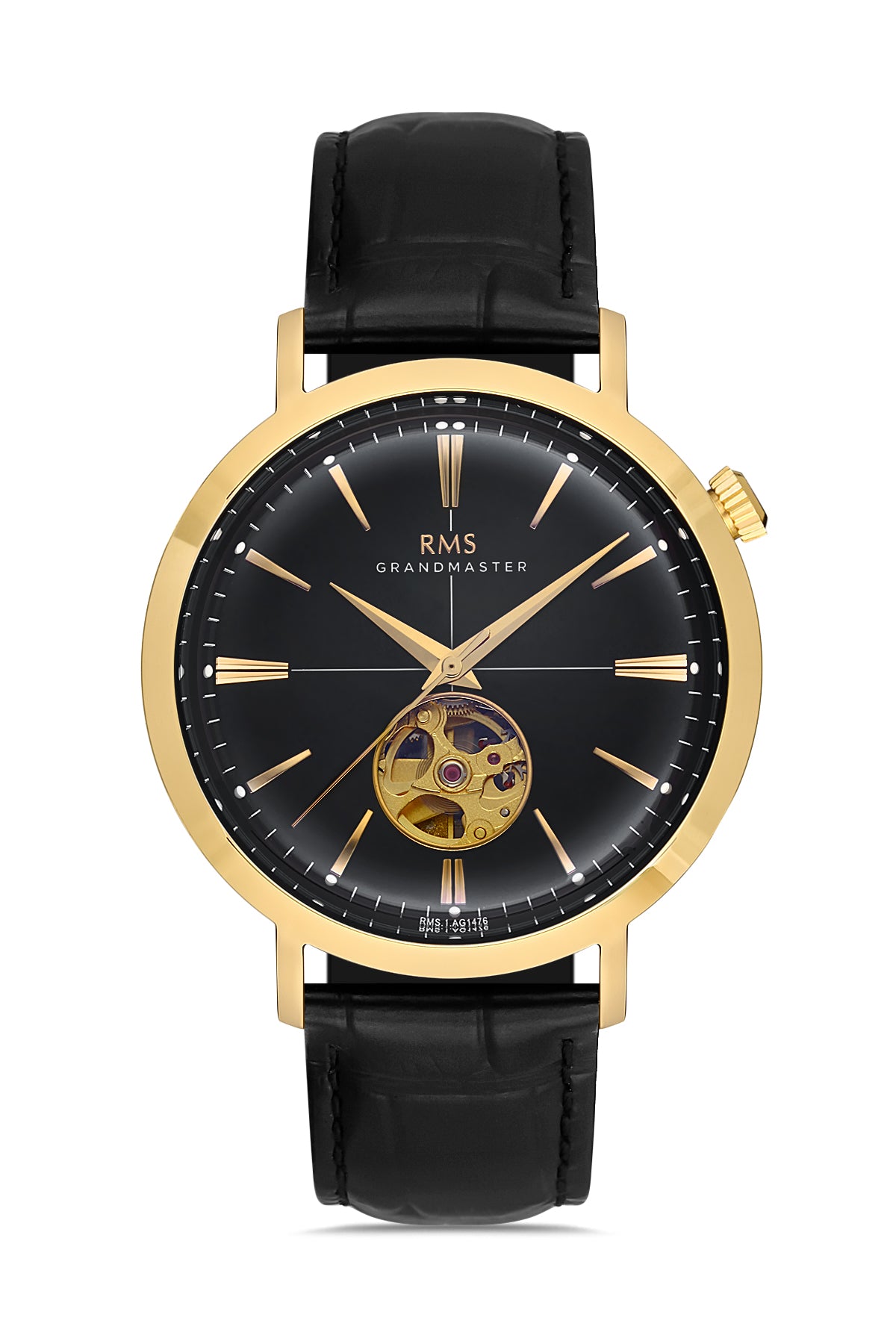 RMS Men's Black Dial Gold Automatic Leather Watch - RMS.1.AG1476.06