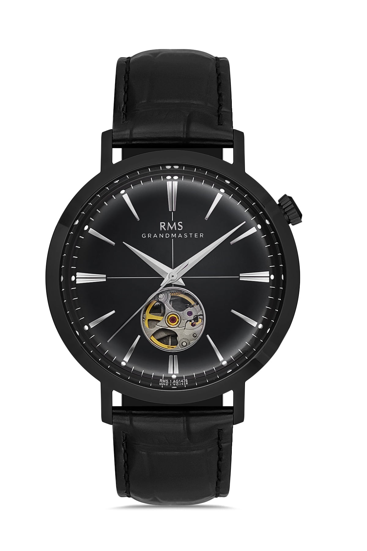 RMS Men's Black Dial Black Automatic Leather Watch - RMS.1.AG1476.09