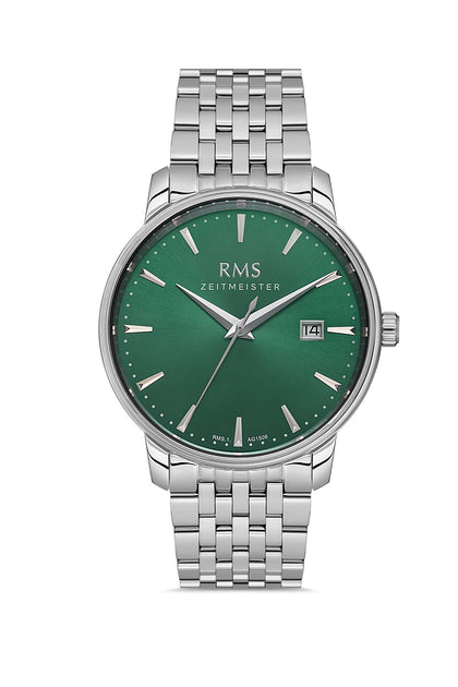 RMS Zeitmeister Green Dial Silver Plated Men's Watch - Stainless Steel Bracelet - RMS.1.AG1506.01