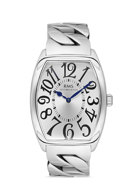 RMS Zeitmeister Silver Dial Silver Plated Men's Watch - Stainless Steel Bracelet - RMS.1.AG1533.01
