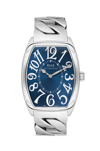 RMS Zeitmeister Blue Dial Silver Plated Men's Watch - Stainless Steel Bracelet - RMS.1.AG1533.03