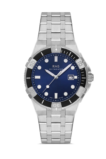 RMS Zeitmeister Blue Dial Silver Plated Men's Watch - Stainless Steel Bracelet - RMS.1.AG1548.03