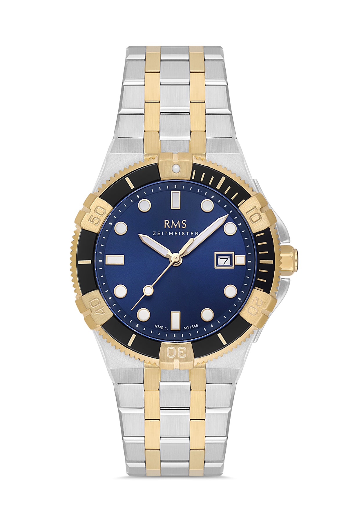 RMS Herrenuhr mit blauem Zifferblatt und gelb-weißer Beschichtung - RMS.1.AG1548.05