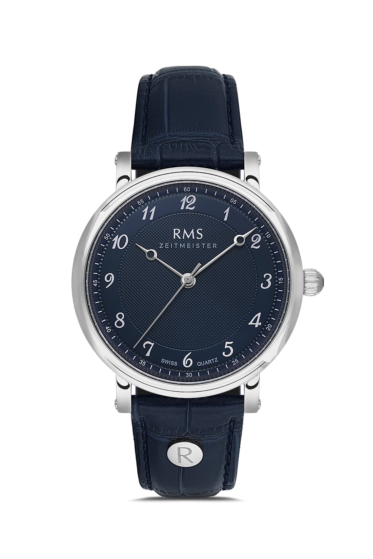 RMS Zeitmeister RMS.1.AG1558.11 men's watch with blue dial, silver case and genuine leather strap