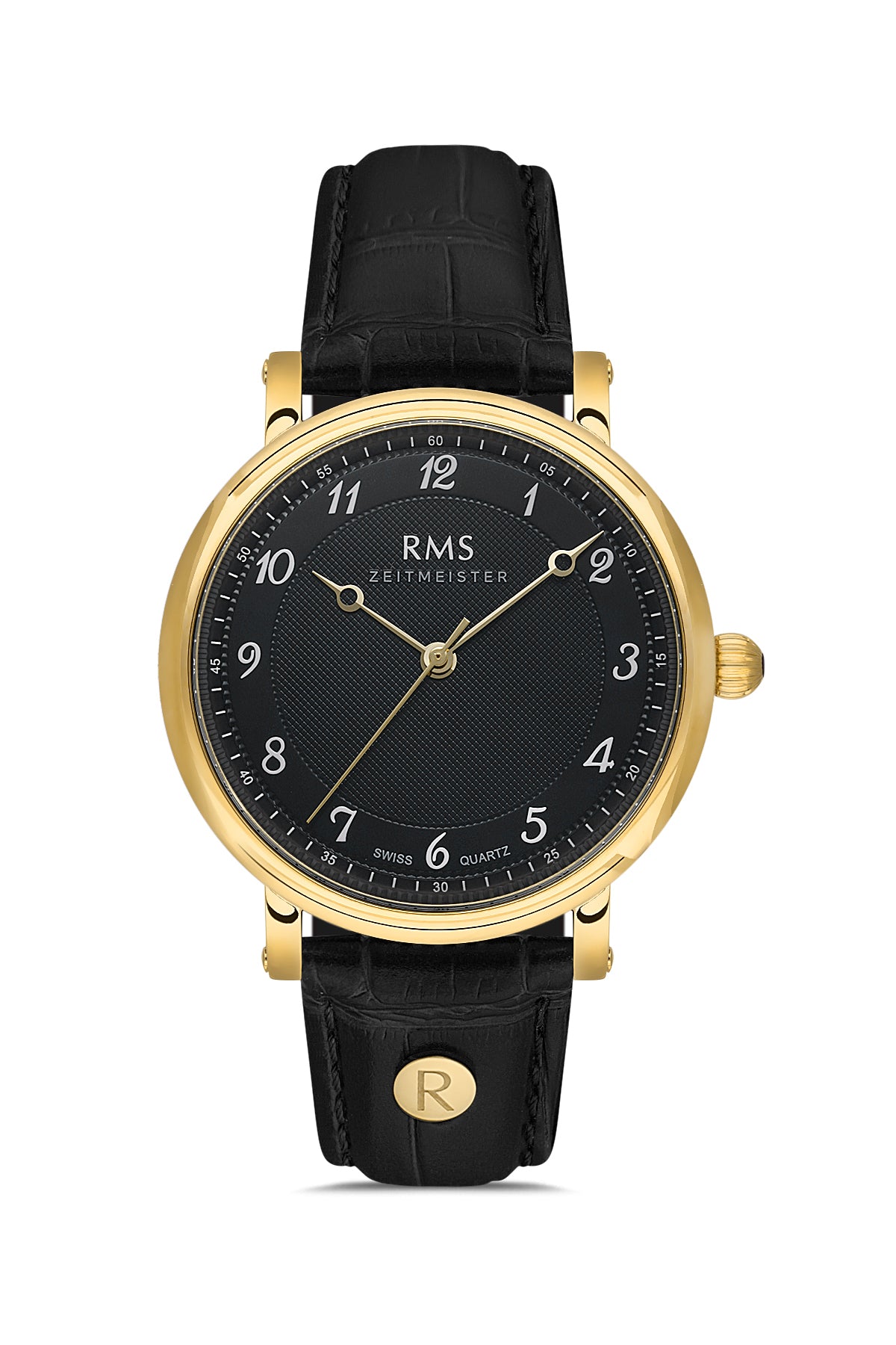 RMS Zeitmeister RMS.1.AG1558.13 men's watch with black dial, gold case and genuine leather strap