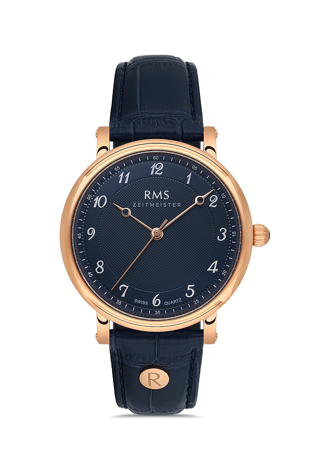 RMS Zeitmeister RMS.1.AG1558.15 men's watch with blue dial, rose case and genuine leather strap