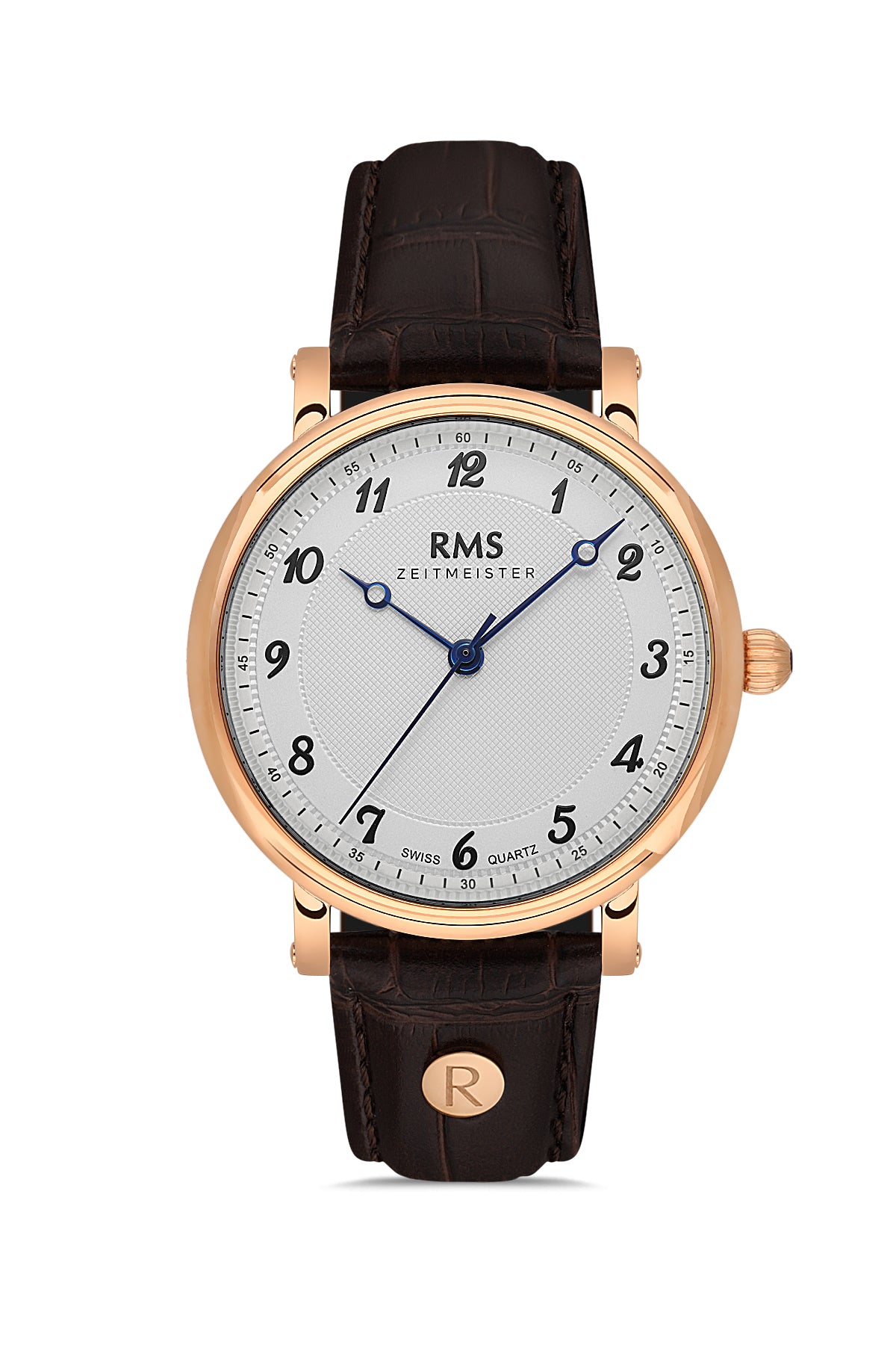 RMS Zeitmeister RMS.1.AG1558.16 men's watch with silver dial, rose case and genuine leather strap