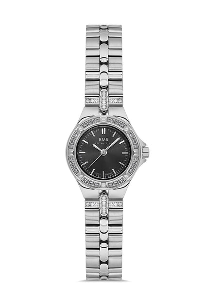 RMS Zeitmeister Black Dial Silver Plated Women's Watch - Stainless Steel Bracelet - RMS.1.AG1563.01