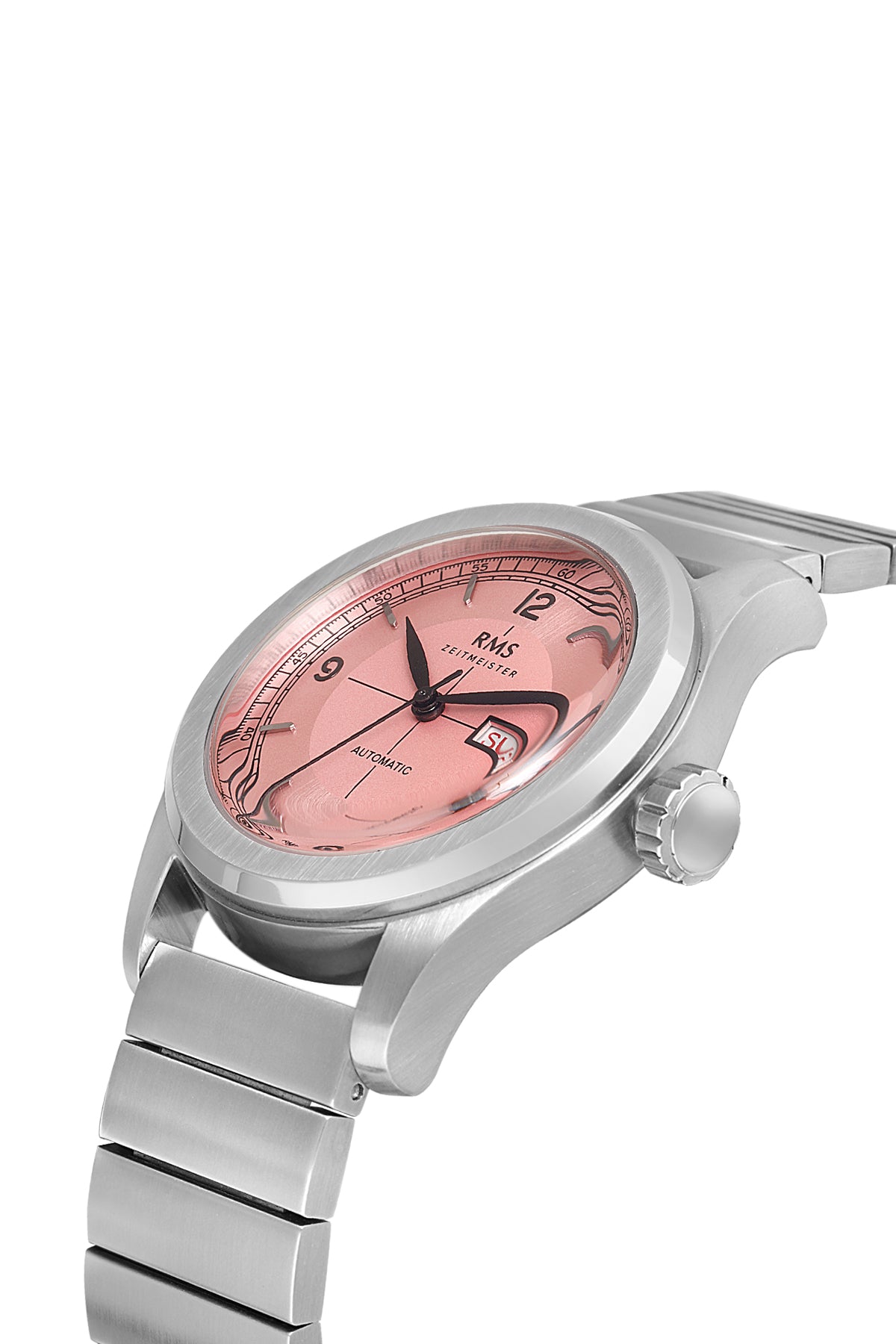 RMS Zeitmeister RMS.1.AG1582.05 men's watch with salmon dial, silver case and genuine leather strap – angled view