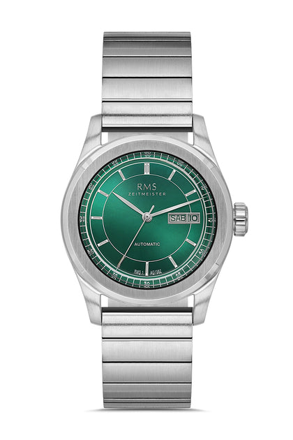 RMS Zeitmeister Green Dial Silver Plated Men's Watch - Genuine Leather Strap - RMS.1.AG1582.15
