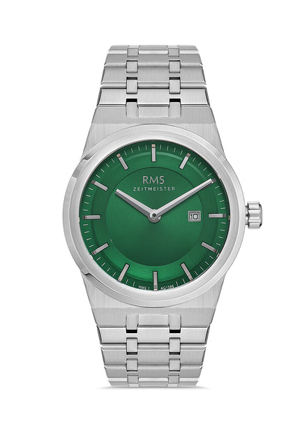 RMS Zeitmeister Green Dial Silver Plated Men's Watch - Stainless Steel Bracelet - RMS.1.AG1586.04