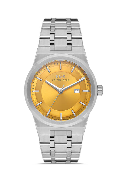 RMS Zeitmeister Gold Dial Silver Plated Men's Watch - Stainless Steel Bracelet - RMS.1.AG1586.05